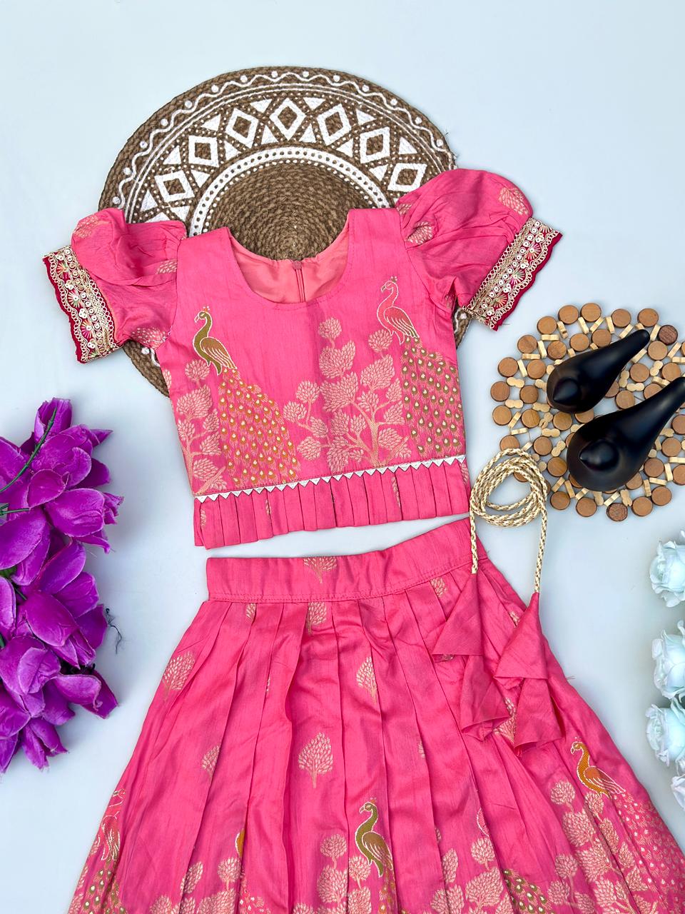Royal Banarasi Peacock Design Kids Lehenga Choli Set
