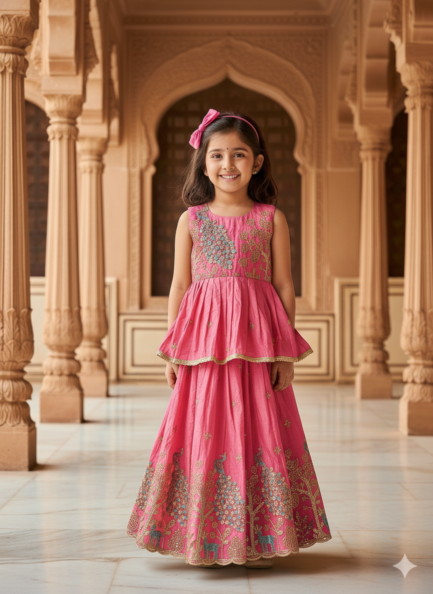 Effortless Embroidery Work Pure Gold crush Lehengha and Top for Kids