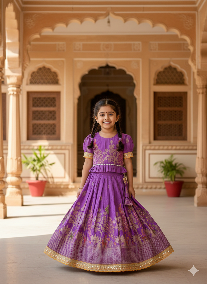 Royal Banarasi Peacock Design Kids Lehenga Choli Set
