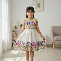 Pure Cotton Embroidered Kids Frock – Multi-color Floral Embroidery Work