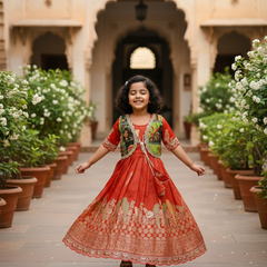 Elegant  Dola Silk Fabric Coti Gown for Girls