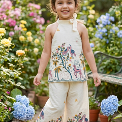 Girls Khadi Cotton Halter Neck Top and Palazzo Co-ord Set with Pichwai Embroidery