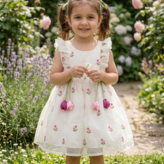The Enchanted Garden: Hand-Embroidered Chanderi Silk Tulip Frock