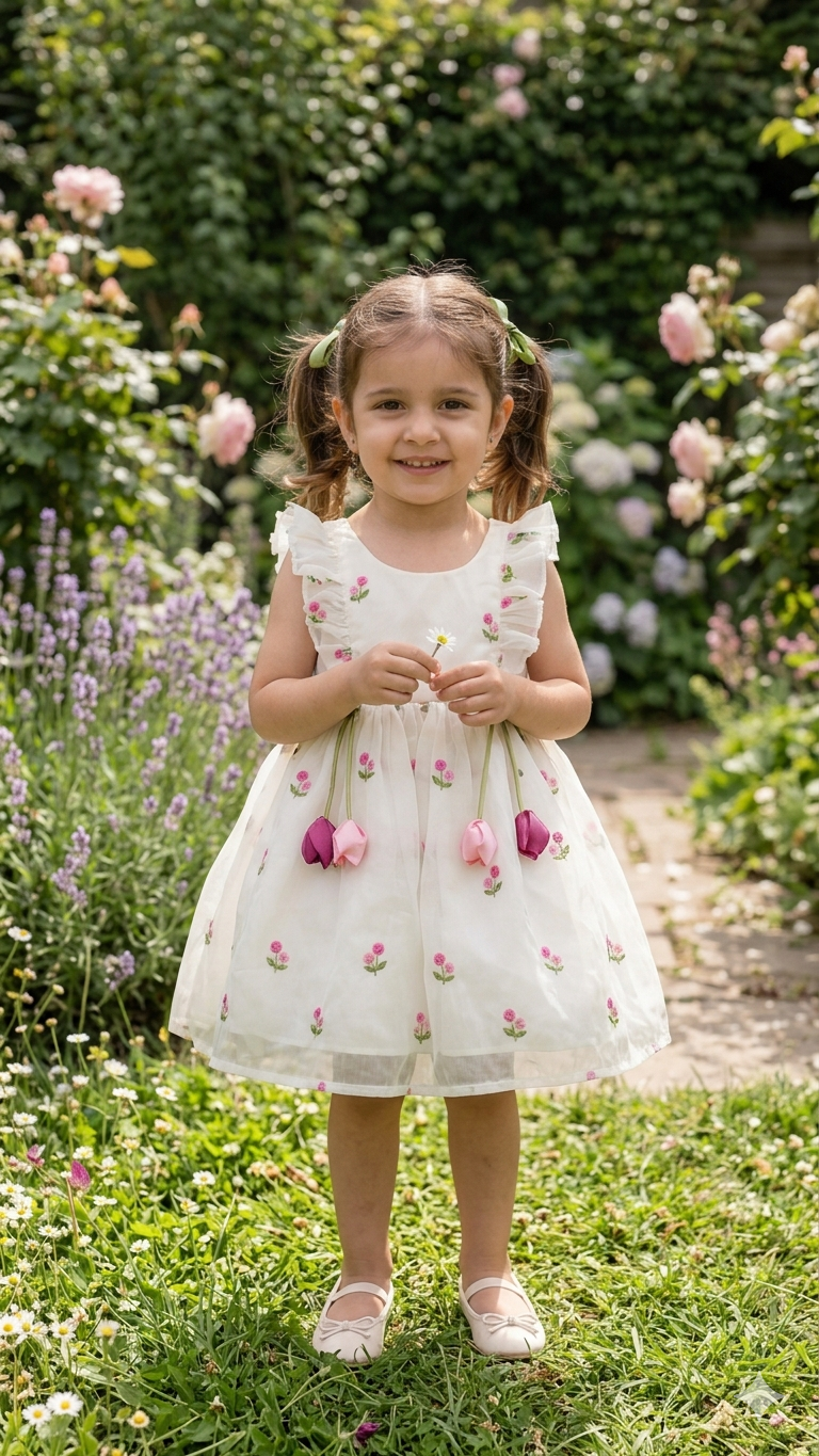 The Enchanted Garden: Hand-Embroidered Chanderi Silk Tulip Frock