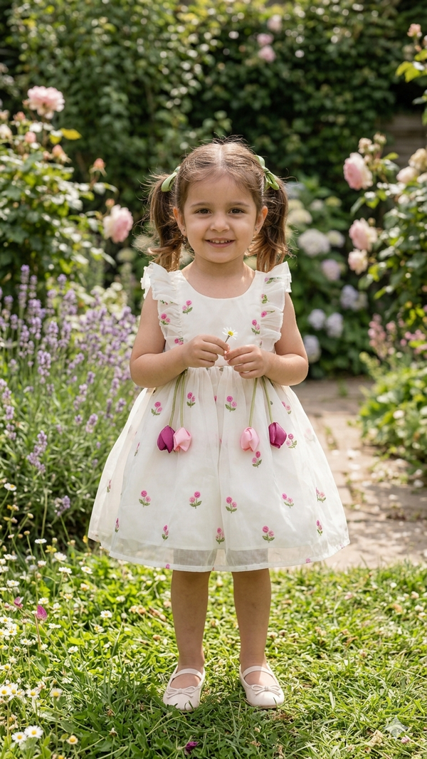 The Enchanted Garden: Hand-Embroidered Chanderi Silk Tulip Frock