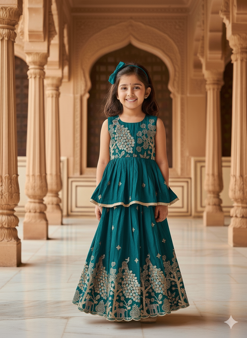 Effortless Embroidery Work Pure Gold crush Lehengha and Top for Kids