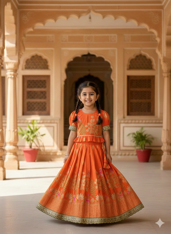 Royal Banarasi Peacock Design Kids Lehenga Choli Set
