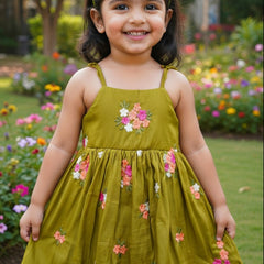 Green Floral Embroidery Mal Chanderi Silk Party Wear Frock by Sycron Fashion