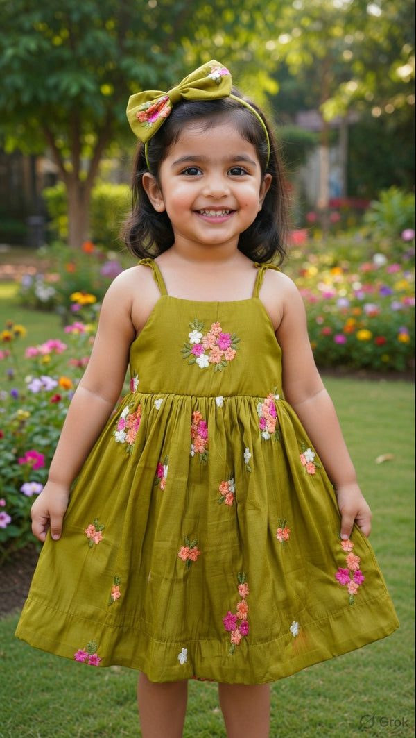 Green Floral Embroidery Mal Chanderi Silk Party Wear Frock by Sycron Fashion