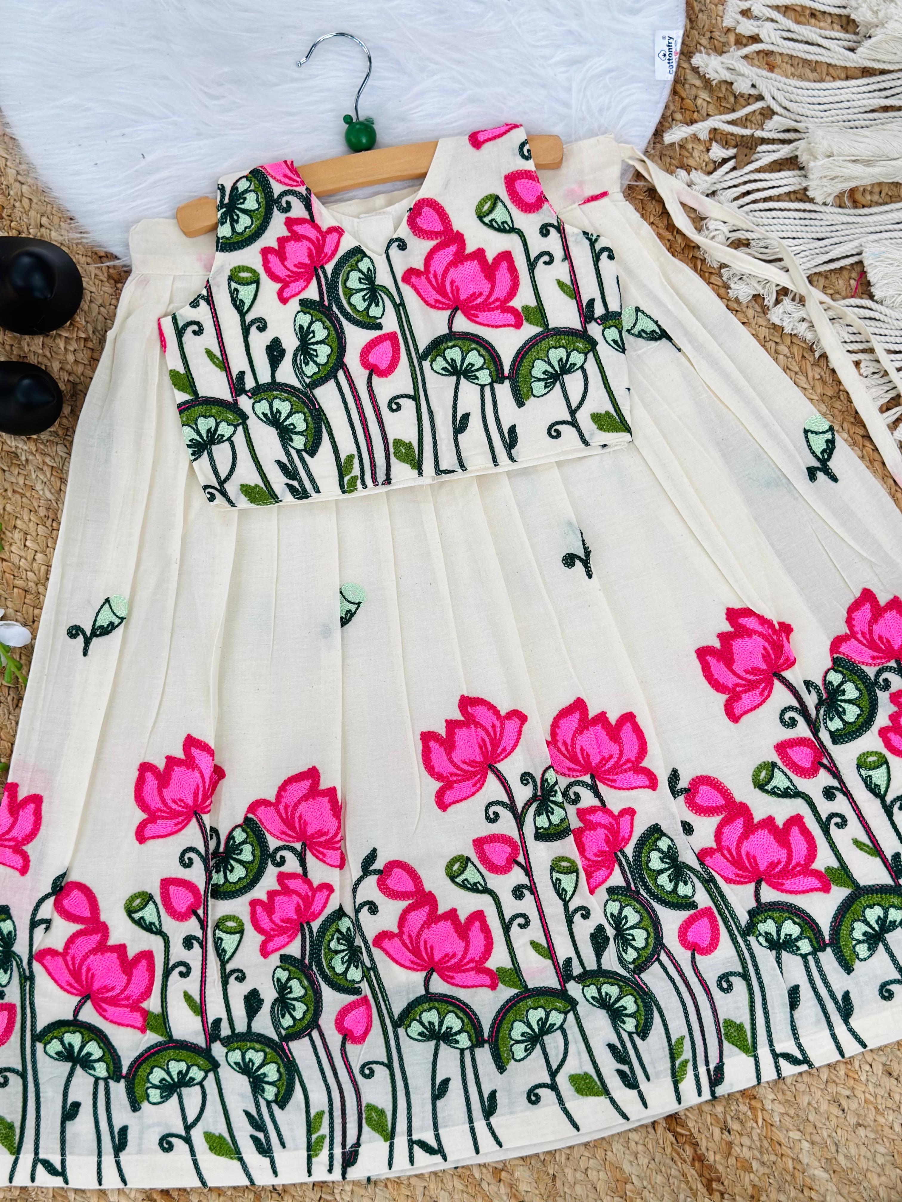 Trending Pure Cotton Fabric Chain work Embroidery Lahenga Choli