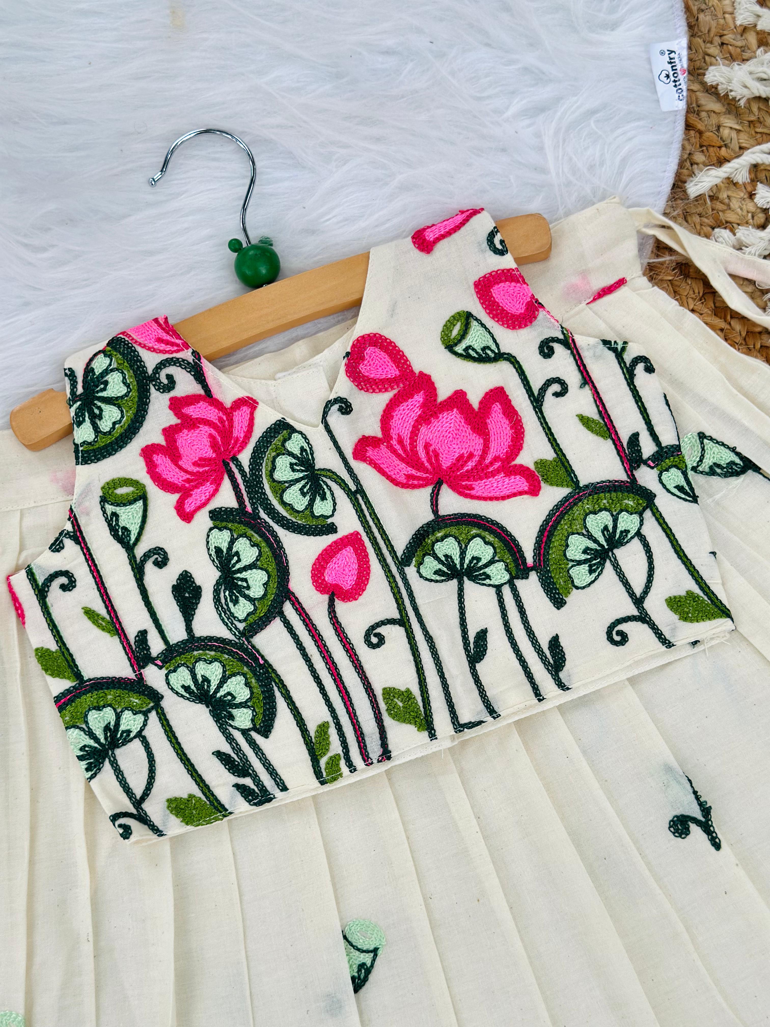 Trending Pure Cotton Fabric Chain work Embroidery Lahenga Choli