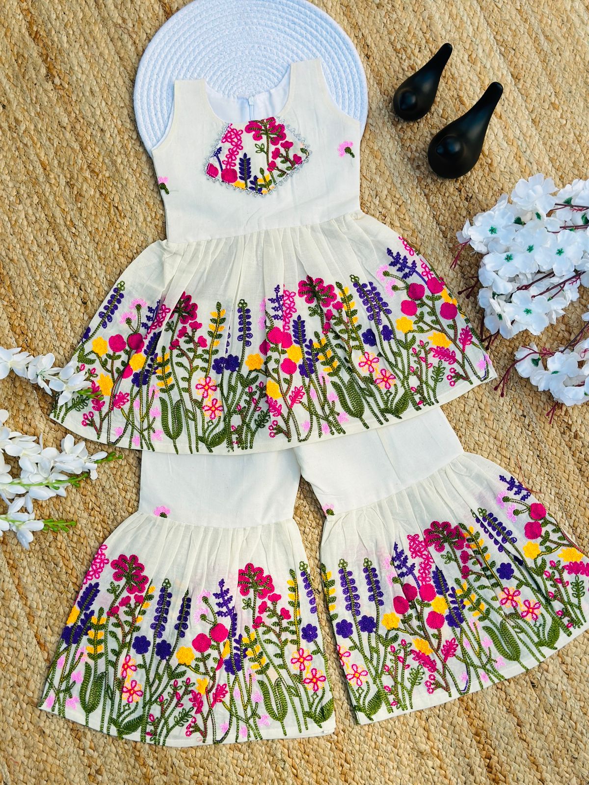Super Hit  Embroidery Work on Khadi Cotton Fabric Kids Cord-Set