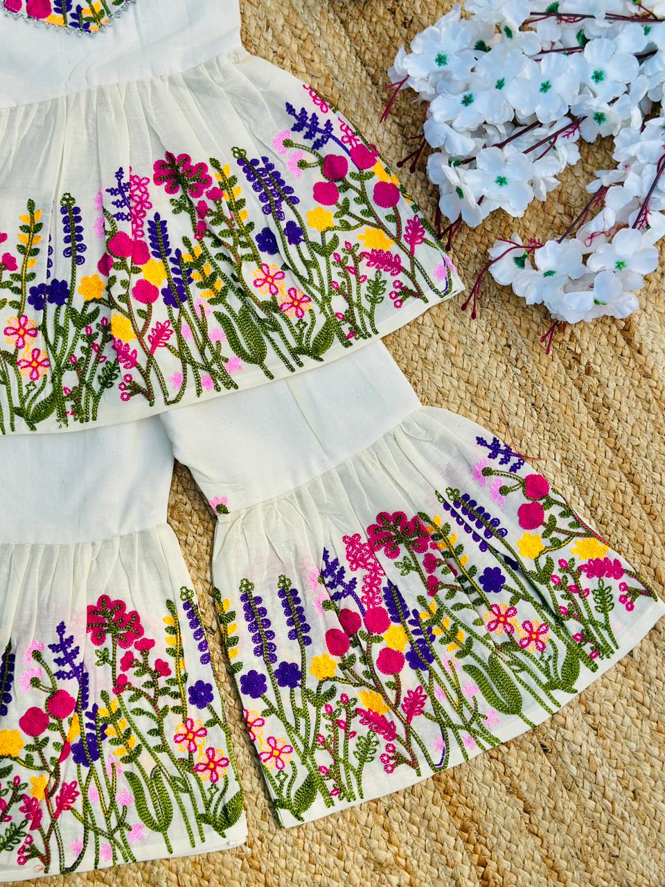 Super Hit  Embroidery Work on Khadi Cotton Fabric Kids Cord-Set