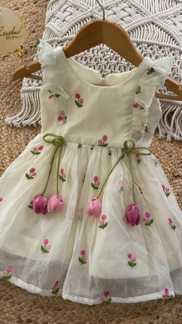 The Enchanted Garden: Hand-Embroidered Chanderi Silk Tulip Frock