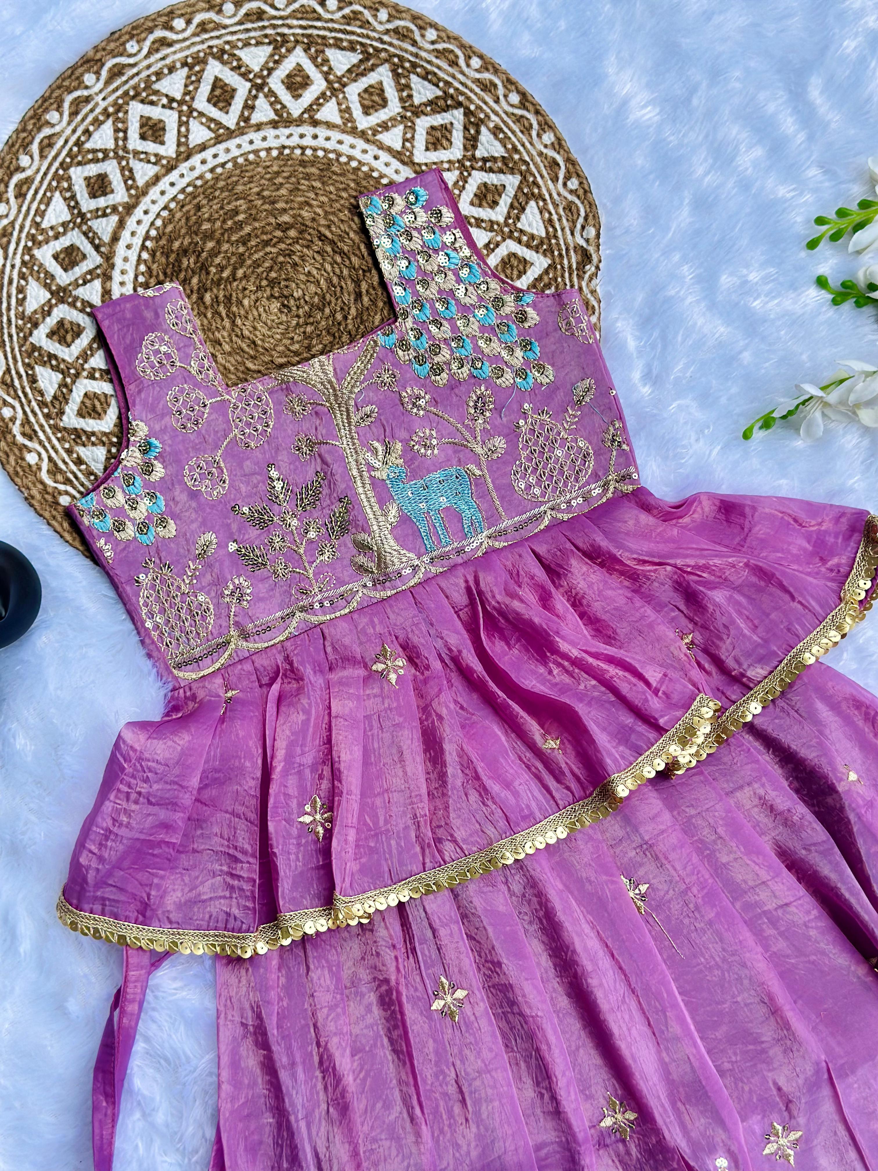 Effortless Embroidery Work Pure Gold crush Lehengha and Top for Kids
