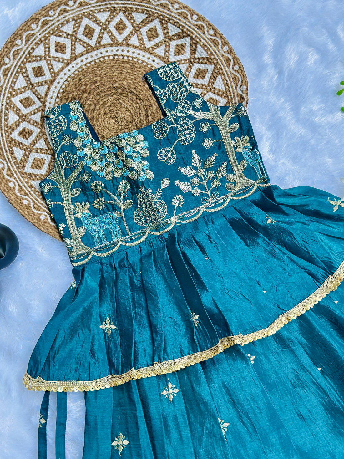 Effortless Embroidery Work Pure Gold crush Lehengha and Top for Kids